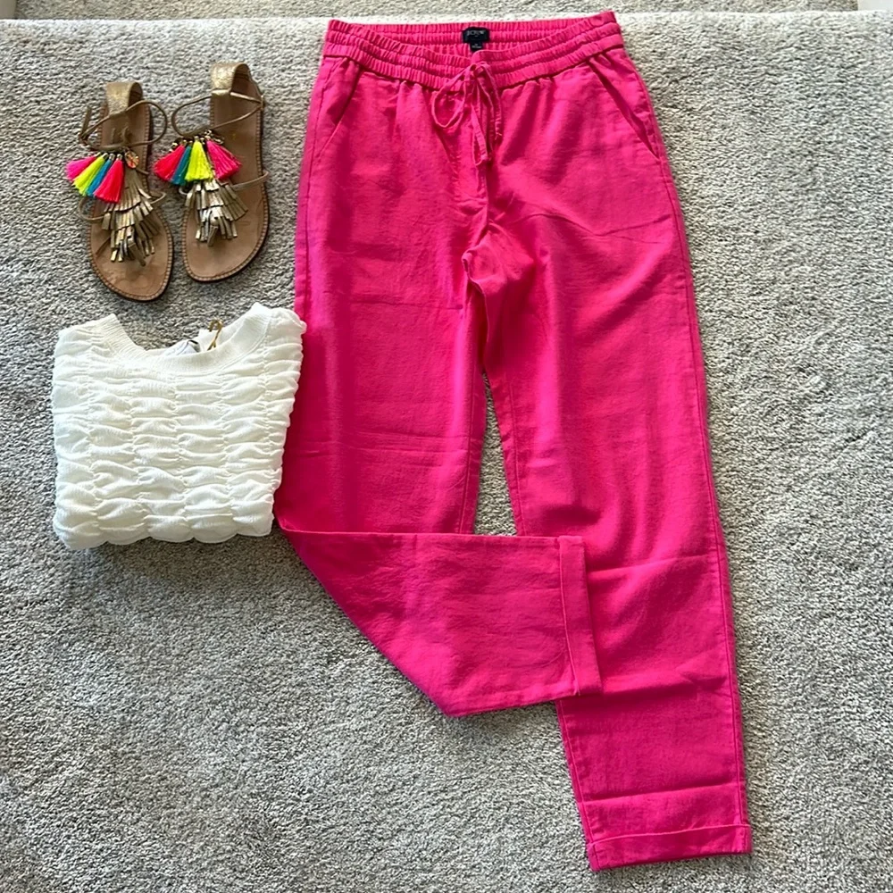 J crew Cotton Linen Blend Drawstring Pants - Picture 1 of 10